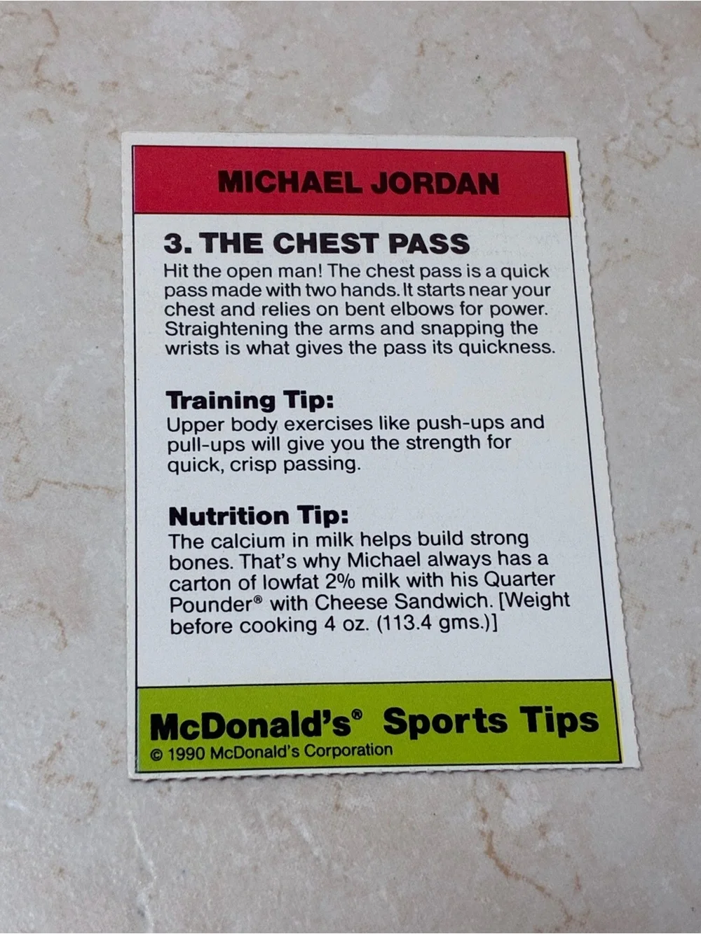 Michael Jordan “The Chest Pass”McDonald’s Basketball Card